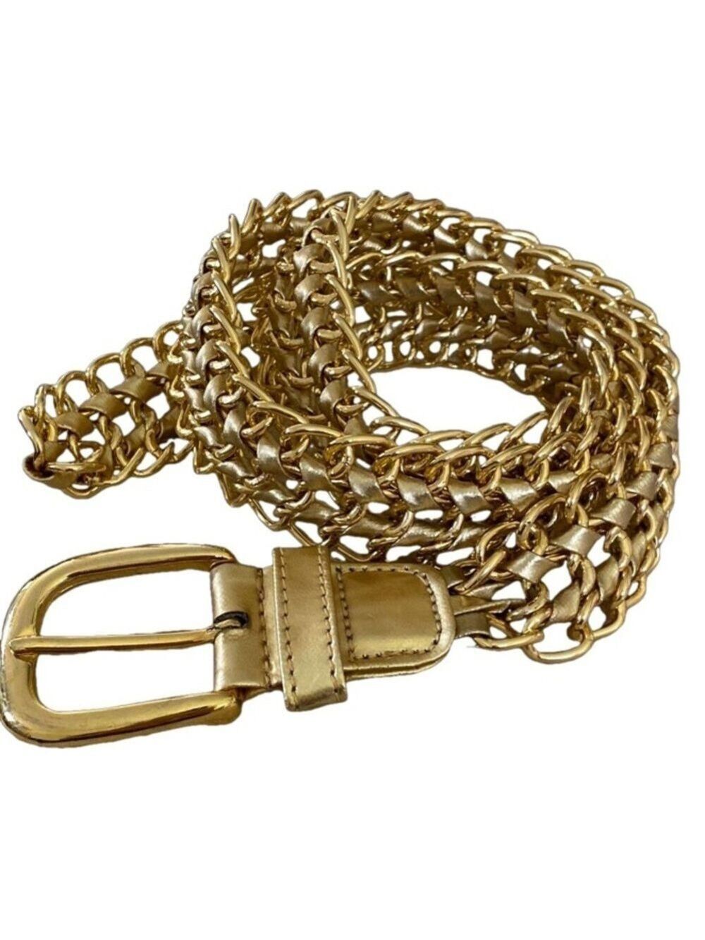Vintage Gold Color Belt 3 Chains Laced Together with Faux Leather 1990’s Era 36” - Picture 1 of 3